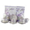 Set 6 cesti din ceramica cu farfurii, "Lavender", 90 ml, in cutie cadou,  Lavanda Flow