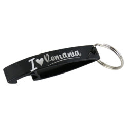 Breloc cu desfacator de sticle "Romania" 7 CM, Negru