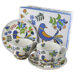 Set 2 cesti cu farfurii din portelan 250 ml "Kashubian Bird", in cutie decorativa