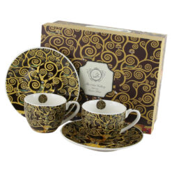 Set 2 cesti espresso cu farfurii din portelan 90 ml "Tree of Life? de Gustav Klimt, in cutie decorativa
