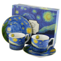 Set 2 cesti espresso cu farfurii din portelan 110 ml "Starry Night" de V. van Gogh, in cutie decorativa