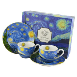Set 2 cesti espresso cu farfurii din portelan 90 ml "Starry Night" de V. van Gogh, in cutie decorativa