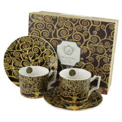 Set 2 cesti espresso cu farfurii din portelan 110 ml "Tree of Life? de Gustav Klimt, in cutie decorativa