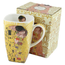 Cana portelan 630 ml, "The Kiss" ecru de Gustav Klimt, in cutie decorativa