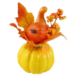 Dovleac decorativ cu frunze si bobite, 13x16 CM, portocaliu