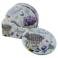 Set 6 suporturi pentru pahare din lemn, 10.5 CM, cu suport, Lavender enjoy