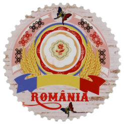 Magnet din ceramica "Romania" 7 CM, tricolor cu fluturasi