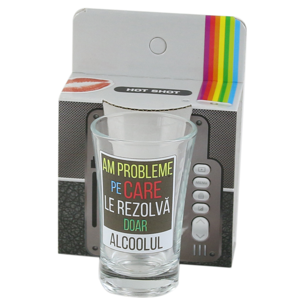 Pahar shot 35 ml "Am Probleme...", in ambalaj decorativ