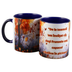 Cana ceramica " De la toamna am invatat..." 330 ml, cu frunze colorate