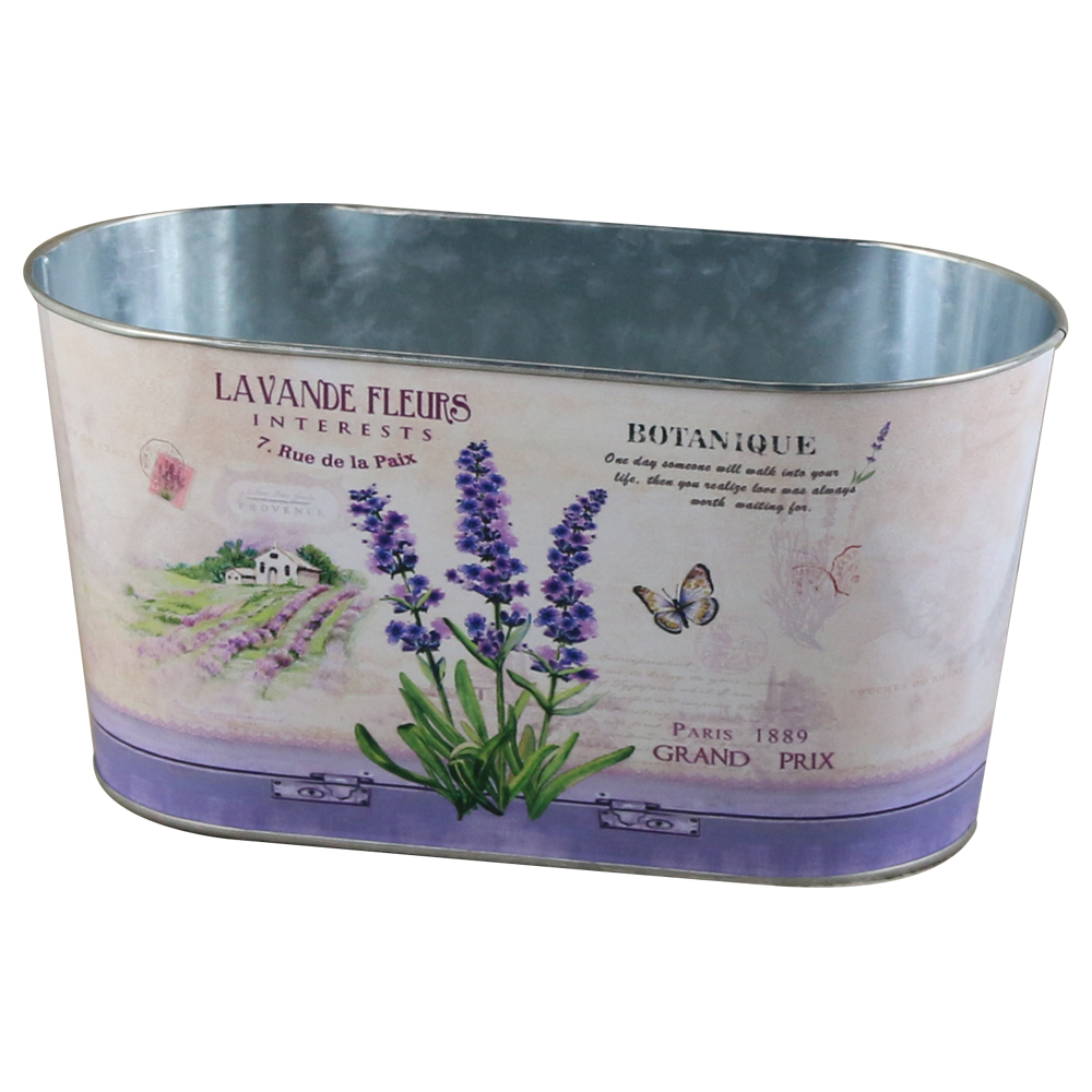 Ghiveci oval din metal "Lavande fleurs" 23x11 CM