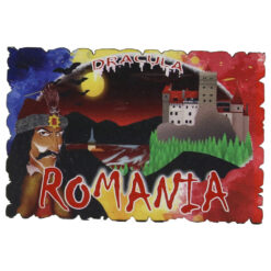 Magnet frigider din lemn, 9x6 CM, Romania, Dracula, Castelul Bran