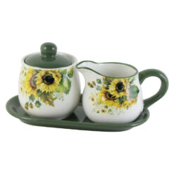 Suport din ceramica cu zaharnita si cana lapte, Floarea soarelui, 22x11 CM