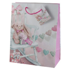 Punga cadou din hartie 18x23 CM, Iepuras roz