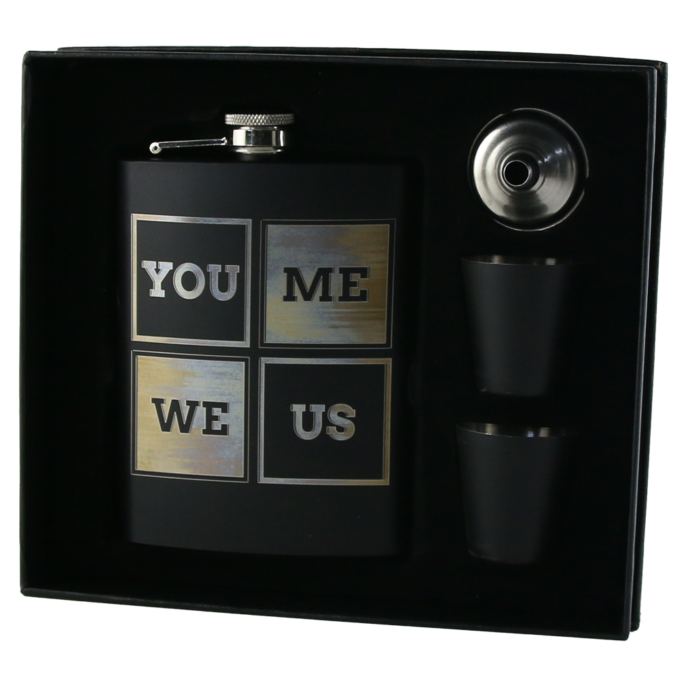 Set cadou "You+Me-We-Us" Plosca cu palnie si 2 pahare