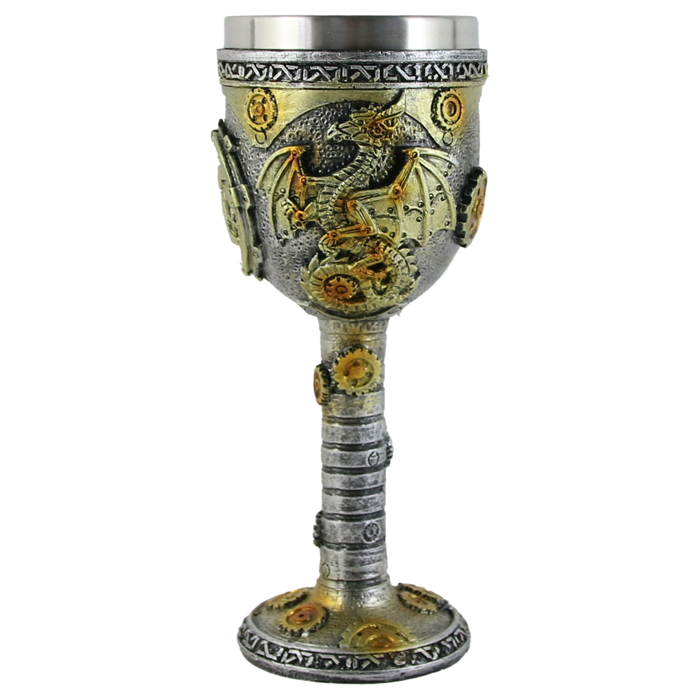 Pahar din metal si rasina Dragon 8x18 CM, auriu