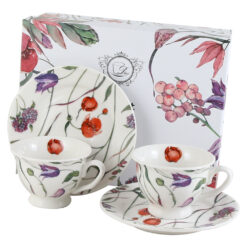 Set 2 cesti espresso cu farfurii, din portelan "Flower Meadow", 100 ml, in cutie decorativa