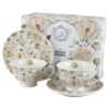 Set 2 cesti cu farfurii, din portelan "English Roses White", 250 ml, in cutie decorativa