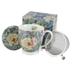 Cana portelan cu infuzor metalic si capac, "Peony Blue", 510 ml, in cutie decorativa