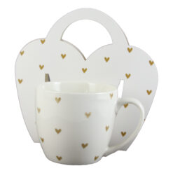Cana portelan "Hearts 5" 460 ml, in ambalaj decorativ, cu inimioare aurii