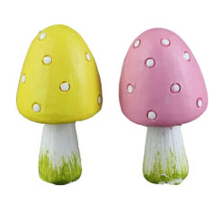 Set 2 decor Ciuperca din rasina 4 CM, galben/roz