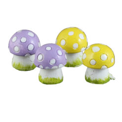 Set 4 decor Ciuperca din rasina 3 CM, galben/mov