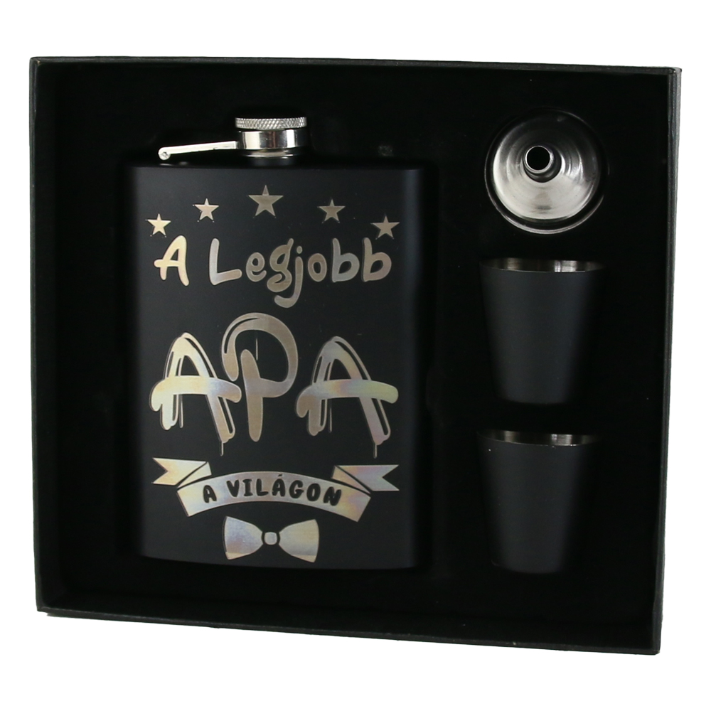 Set cadou "A legjobb Apa a vilagon",  Plosca cu palnie si 2 pahare