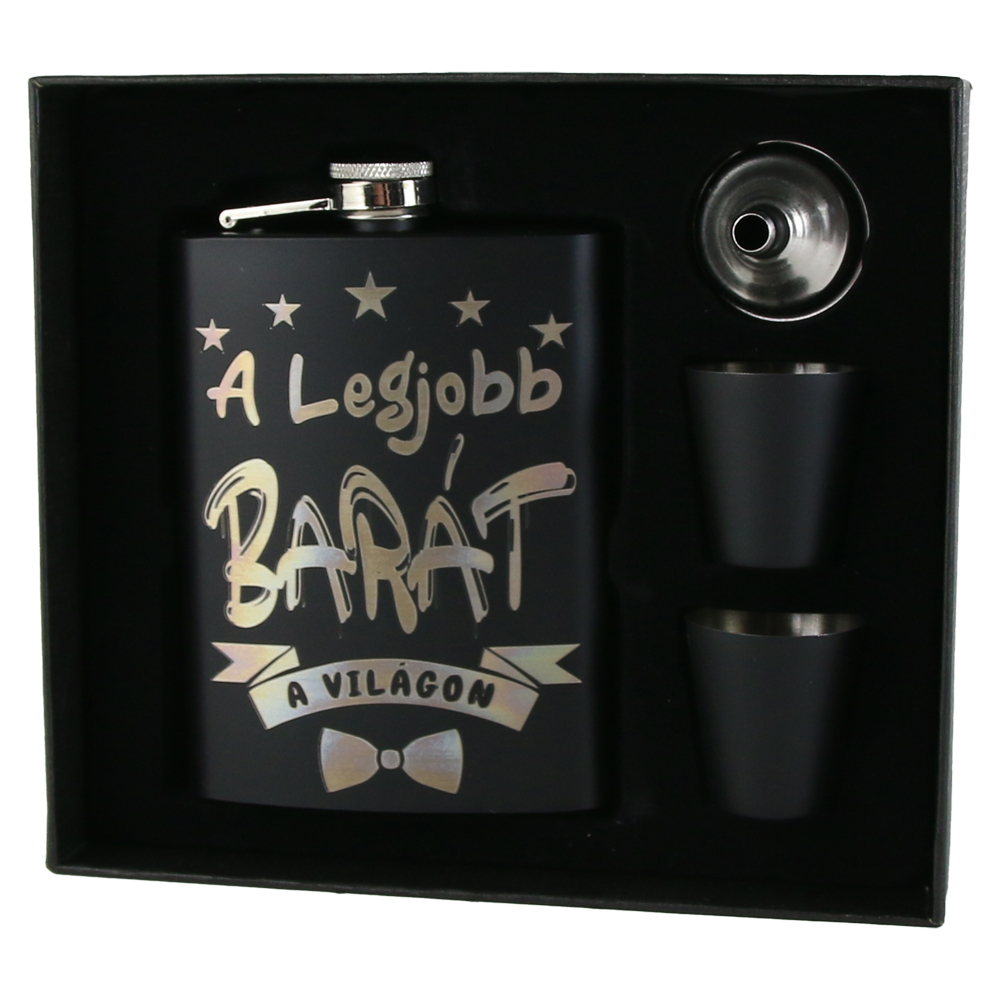 Set cadou "A legjobb Barat a vilagon",  Plosca cu palnie si 2 pahare