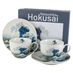 Set 2 cesti cu farfurii din portelan 270 ml, "The great Wave"de Hokusai, in cutie decorativa