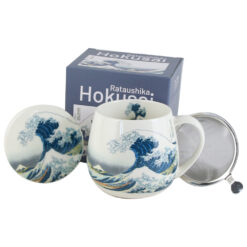 Cana portelan cu infuzor metalic si capac 430 ml, "The great Wave"de Hokusai, in cutie decorativa
