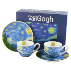 Set 2 cesti espresso cu farfurii, din portelan, 110 ml "Starry Night" de V. van Gogh, in cutie decorativa