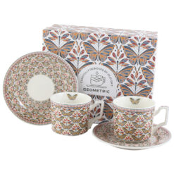 Set 2 cesti espresso cu farfurii, din portalan, 120 ml "Papilio", in cutie decorativa, Geometric