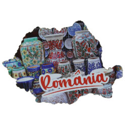 Magnet frigider din lemn "Romania" 9x6 CM, Harta Romaniei, ceramica de Corund