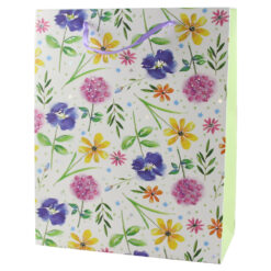 Punga cadou din hartie 26x32 CM, flori sclipitoare