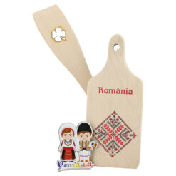 Set ustensile bucatarie din lemn cu magnet frigider "Romania", 3 piese