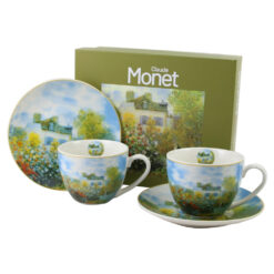 Set 2 cesti espresso cu farfurii, din portelan 270 ml, "The Garden at Argenteuil" de Claude Monet, in cutie decorativa