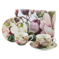 Set 2 cesti espresso cu farfurii, din portelan 110 ml, "Magnolie", in cutie decorativa