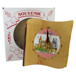 Ceas perete de lemn "Romania", 24x26 CM, Castelul Corvinilor