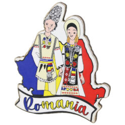 Magnet frigider din lemn "Romania" 7 CM, Cuplu in port traditional