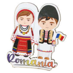 Magnet frigider din lemn Cuplu in port traditional 6 CM