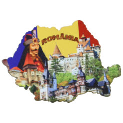 Magnet frigider din lemn "Romania" 9x6 CM, Harta Romaniei, Castele