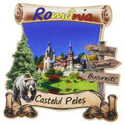 Magnet frigider din lemn "Castelul Peles" 8x8 CM, Romania