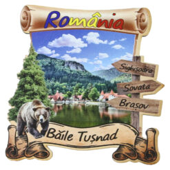 Magnet frigider din lemn "Baile Tusnad" 8x8 CM, Romania