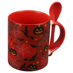 Cana ceramica cu lingurita Halloween, 330 ml, Vrajitoare + dovlecei