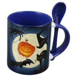 Cana ceramica cu lingurita Halloween, 330 ml, Pisica neagra