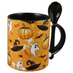 Cana ceramica cu lingurita Halloween, 330 ml, Fantome