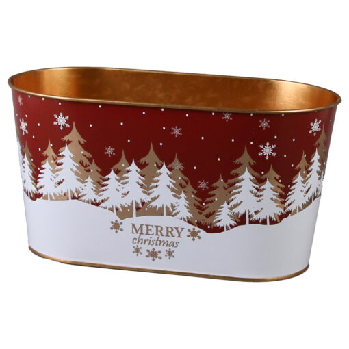 Ghiveci oval din metal 23x11 CM, Merry Christmas