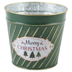Ghiveci rotund din metal "Merry Christmas", 13.5x12 CM, verde/aur