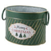 Ghiveci oval din metal "Merry Christmas", 18x14 CM, verde/aur