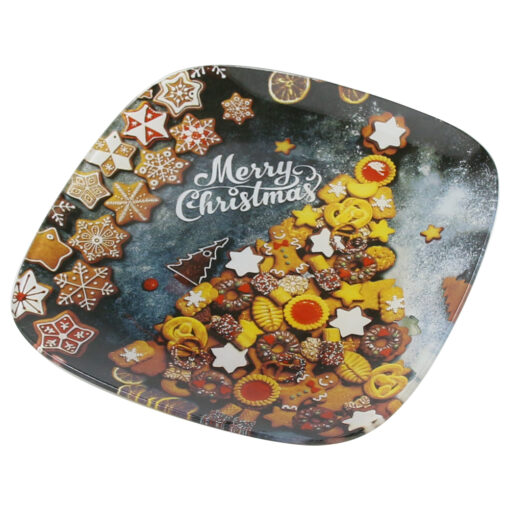 Platou din sticla "Merry Christmas", 20x20 CM, Turta dulce