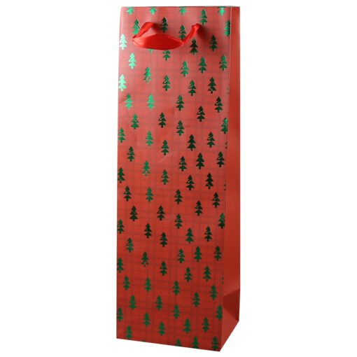 Punga cadou pentru bauturi Craciun , 12x36 CM, Brazi